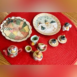 Vintage LOT OF 2 Christmas Miniature Tea Sets 15 Piece